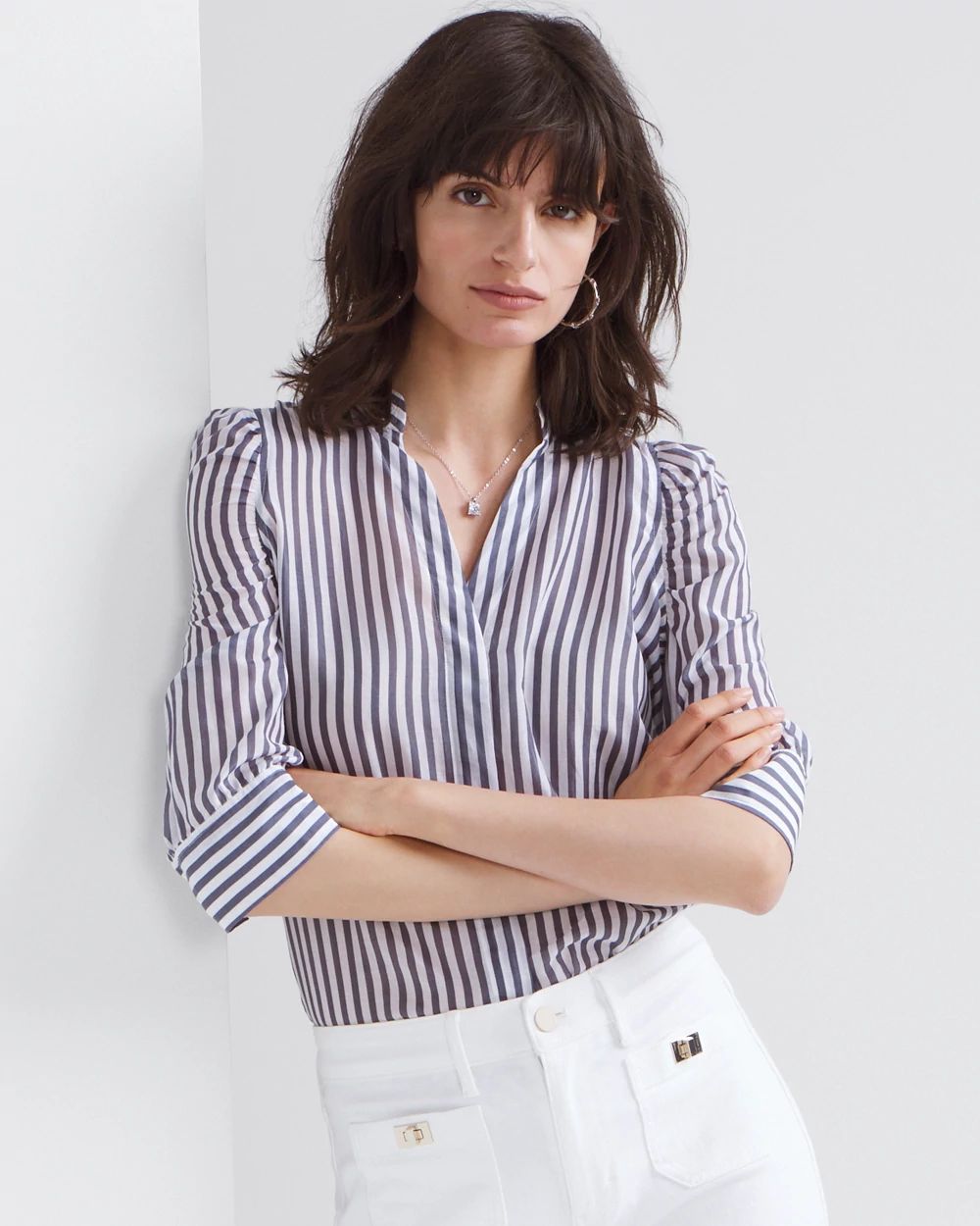 トップス HYKE STRIPE HAMMER SATINBACKRIBON BLOUSE HYKE】 ▽STRIPE HAMMER SATIN BACK RIBBON BLOUSE @hyke_official